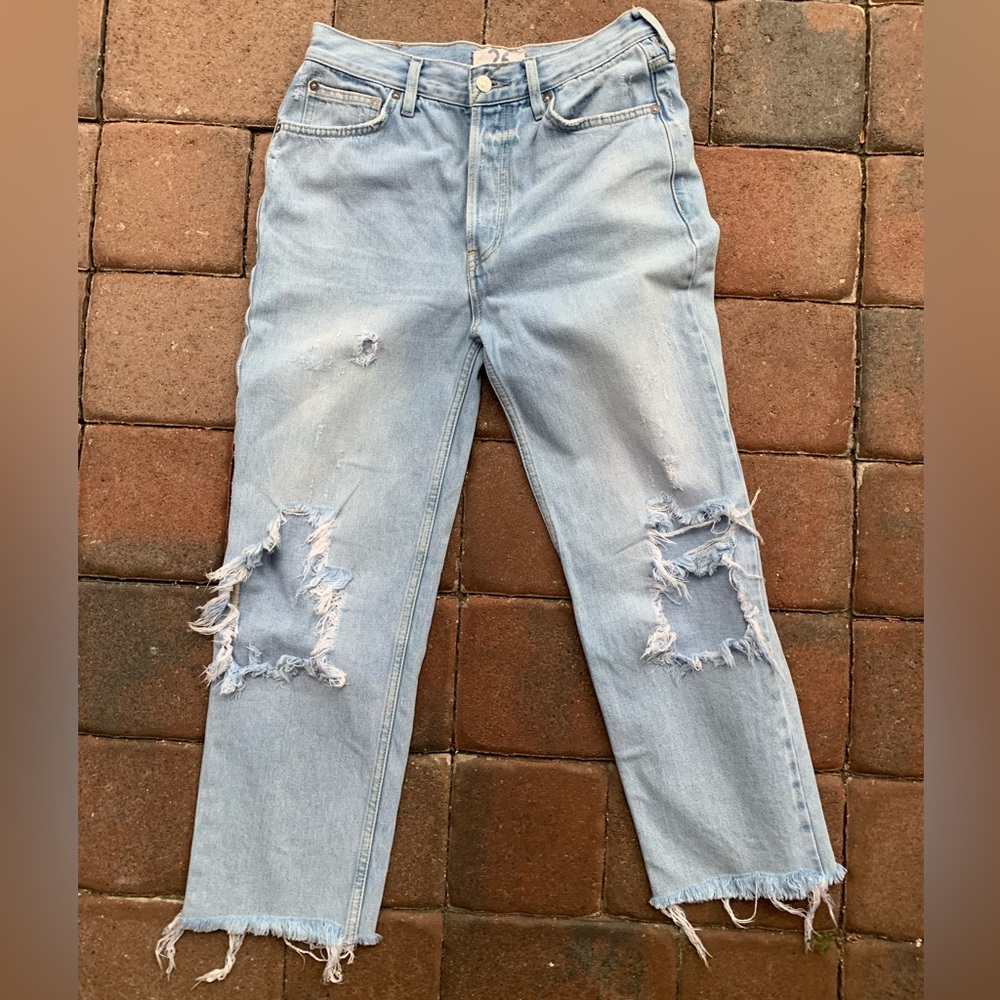 Free People Distressed Light Wash Cropped Jeans
